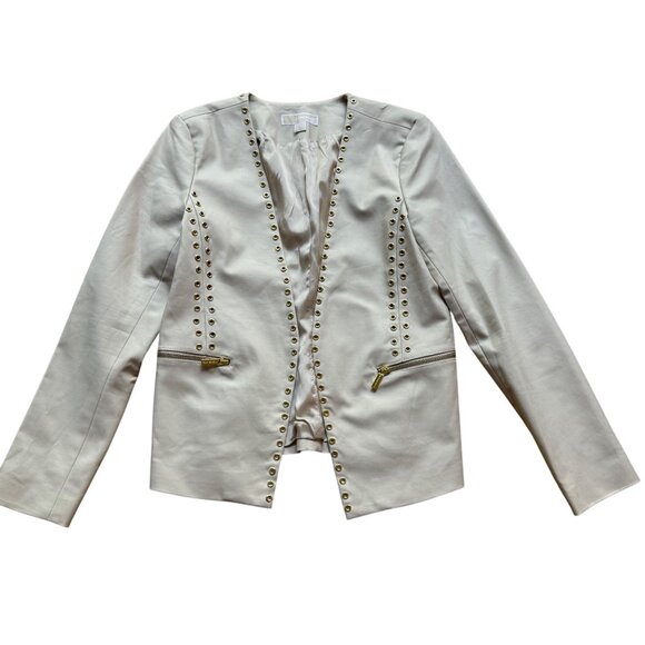 MICHAEL Michael Kors Size 10 Sand Beige with Gold Grommet Cutaway Blazer Jacket - Picture 2 of 16